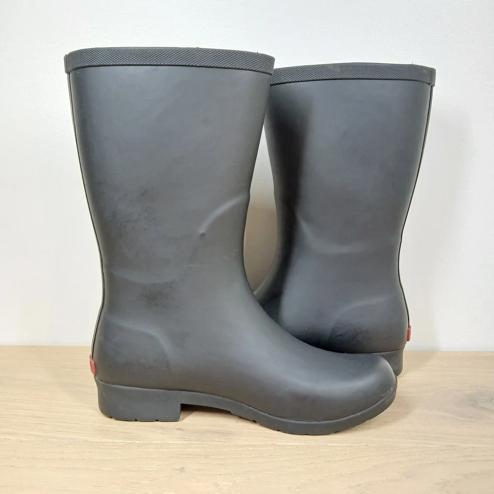Chooka Rain Boots Womens 7 Black Waterproof Rubber Mid Calf Buckle Matte Finish